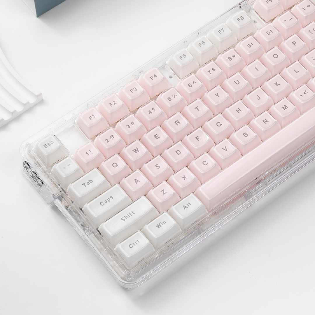 Pc Gaming Fullset - クリスタル透明キーキャップ ピンクホワイト MDAプロファイル PCバックライト フルセット MXメカニカルキーボード用