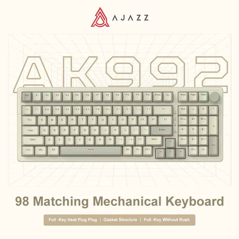 Pc Gaming Fullset - Ajazz-有線メカニカルゲーミングキーボード,ホットスワップ可能なUSB,マルチメディアキーノブ,98キー,フルレイアウト,デスクトップ,PC,ラップトップ,ajazz,ak992